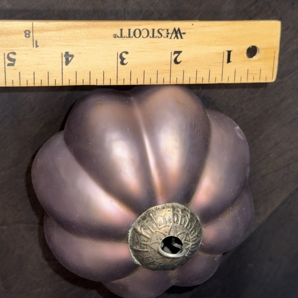 Lot 3 Vtg large Glass Christmas‎ Ornaments Ribbed Pumpkin Shape rose & Blue - Picture 15 of 16